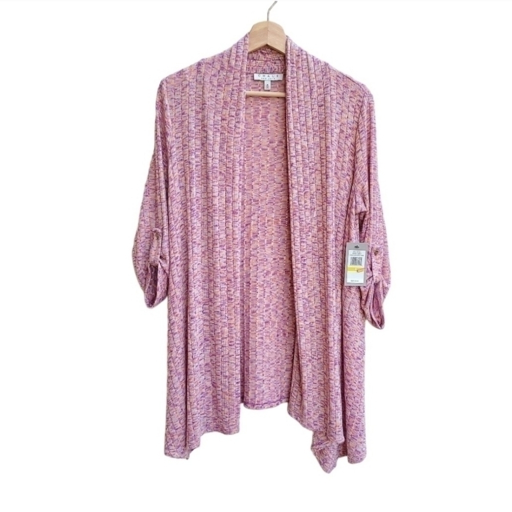Chaus Cardigan Sweater Vintage Sunset Open Front Button Roll Sleeves, Size Med